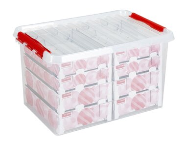 Ящик Sunware Q-Reihe для прикрас на Новий Рік з відділеннями для 116 кульок, прозорий/червоний, універсальний розмір