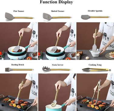38-ти елементний набір кухонного посуду з силікону з підставкою для інструментів, силіконовими головками та нержавіючою ручкою, кухонні аксесуари, набір кухонних інструментів (сріблястий)