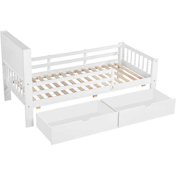 Дитяче ліжко Кiндербет 90x200 з шухлядами, полiцями та захистом, бiле. Ліжко-трансформер для підлітків, бiле, без матраца