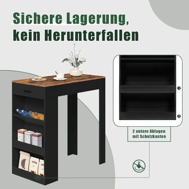 Стіл-бар WOLTU з ящиком та полицями, вінтажний коричневий (100 x 50 x 100 см)