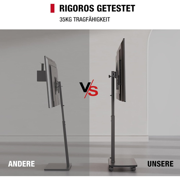 Підставка для телевізора на колесах з полицею, чорна, поворотна, регульована по висоті, VESA 400x400, для телевізорів 32-65 дюймів