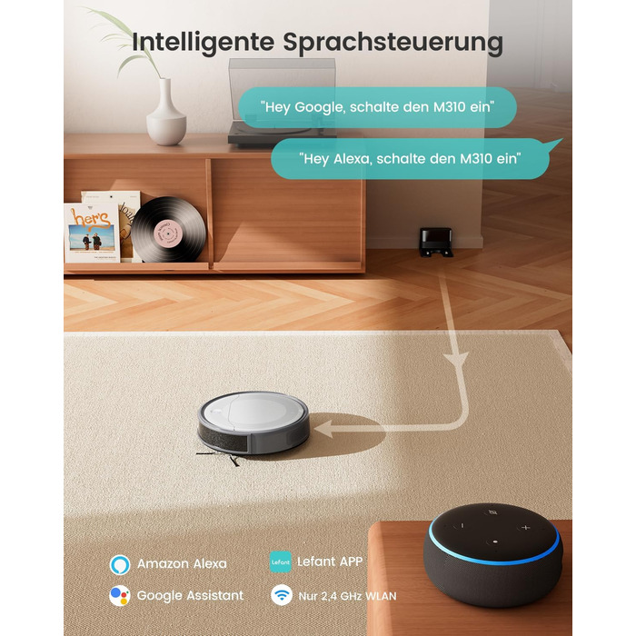 Робот-пилосос LEFANT 4500Pa: потужне прибирання, уникнення перешкод, для тварин, керування через додаток/Alexa