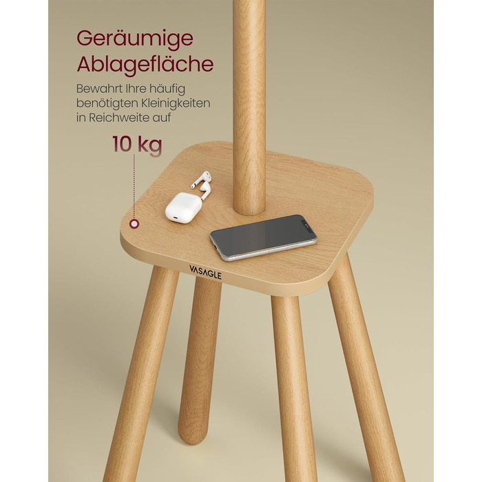 Стійка для одягу VASAGLE з 8 гачками та полицею, 170,5 см, для прихожих, спалень (Нейтрально-бежевий)