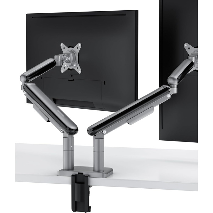 Підставка для двох моніторів Desktronic, до 32 дюймів, 8 кг, 360° обертання, регулювання висоти, міцна конструкція, проста установка, для великих моніторів, ергономічна, VESA 75/100, чорна