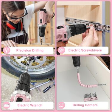 Набір інструментів Sundpey 206 предметів з акумуляторною викруткою 12V, рожевий – для дому та ремонту