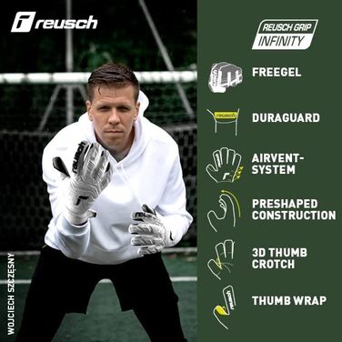 Чоловічі воротарські рукавички Reusch Attrakt Freegel унісекс з внутрішнім швом і нескінченним покриттям, підходять для дорослих футбольних рукавичок зі штучним покриттям 9 Білий / чорний