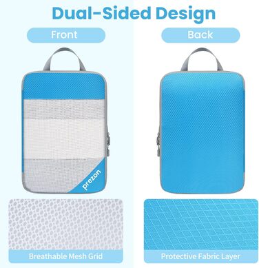 Набір компресійних органайзерів для одягу в подорож, 6 шт, прозорі пакувальні куби для валізи, легкі та міцні органайзери для багажу (Синій)