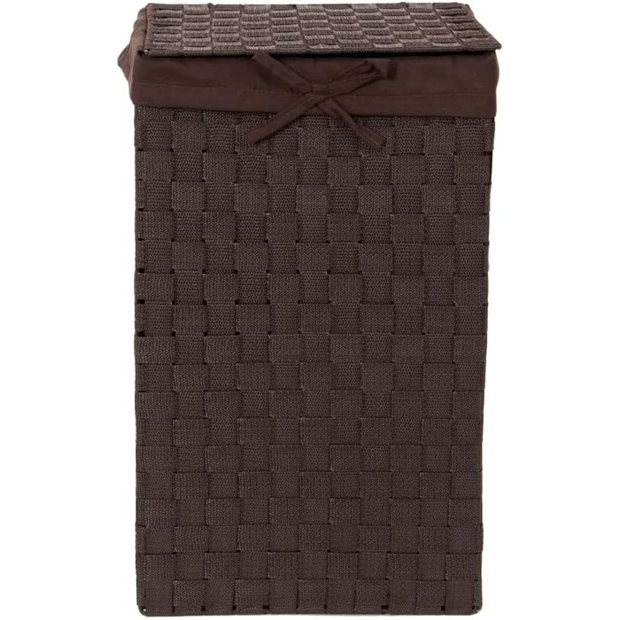 Кошик для білизни RAN6892 Stan з кришкою, ручками, плетіння з металевим каркасом, знімний вкладиш з льону, 30 x 30 x 50 см, Коричневий, Шоколадний, 30 x 30 x H.50 см