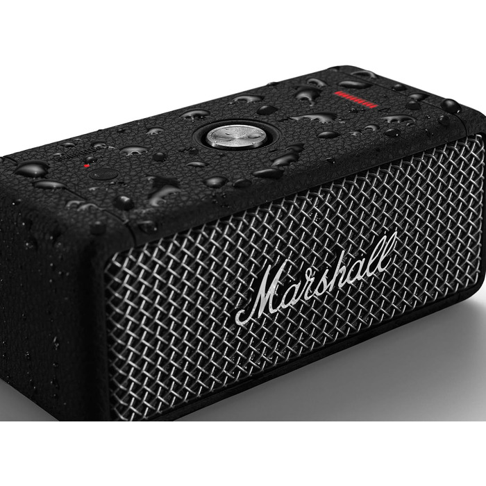 Портативна Bluetooth-колонка Marshall Emberton II, бездротова, стійка до пилу та води IP67, стереопара, до 30 годин роботи, швидка зарядка, для дому та вулиці, чорна зі сталлю