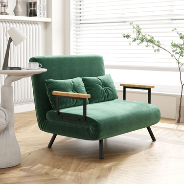 Диван-ліжко 2-місний, велюровий диван, функція сну, в комплекті 2 подушки, оксамитова текстура, кольори: натуральний + зелений