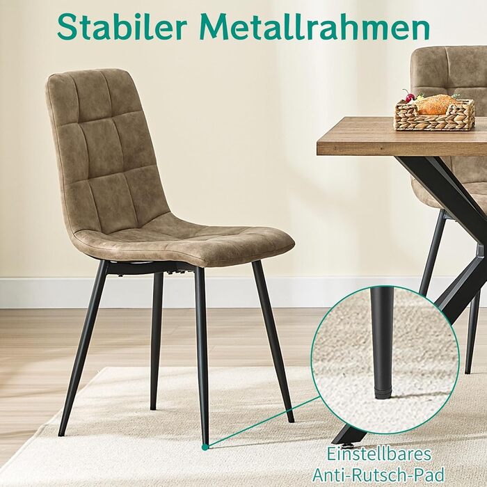 LEWE Комплект обідніх стільців для кухні та їдальні, сучасний дизайн, металеві ніжки, м'яке сидіння з технічної тканини (6 шт., жовто-коричневий)