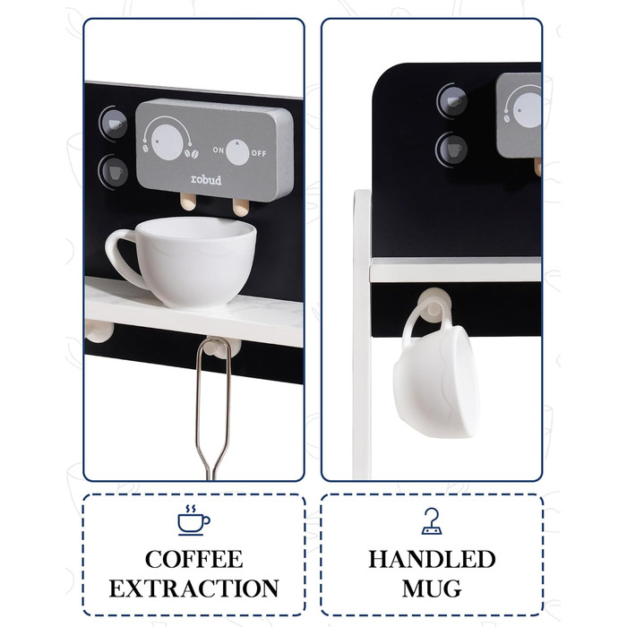 Дерев'яна дитяча кухня ROBUD з аксесуарами, сучасний стиль мармур, реалістичний дизайн, подарунок для дітей від 3 років