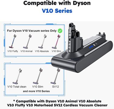 Змінна батарея ємністю 6000 мАг для Dyson V8 сумісна з Absolute, Animal, Animal Exclusive, Fluffy (V10)