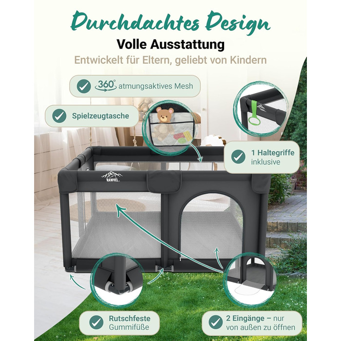 Дитячий манеж Laufstall – [НОВИНКА 2025] – Дитячий манеж, ігровий майданчик, огорожа для дитини, манеж для дітей, Play Pen – [Перевірено в лабораторії] – Дихаючий матеріал, повністю оббитий - 130x130 см