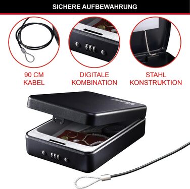 Сейф MASTER LOCK Kompakt P005CEURBLKHRO з комбінацією та кабелем – для документів, коштовностей та телефону