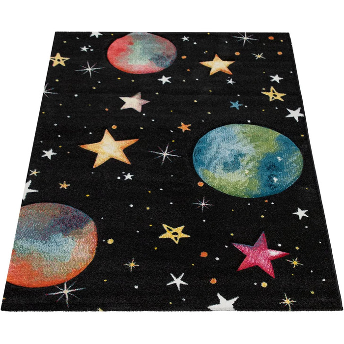 Дитячий килимок Paco Home, ігровий килимок для дитячої кімнати з космічним малюнком, чорного кольору, розмір (133 см в квадраті)