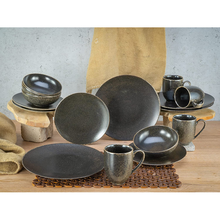Серія RUSTY, Набір посуду, комбінований сервіз з 16 предметів, Фарфор, коричневі тони, 22407