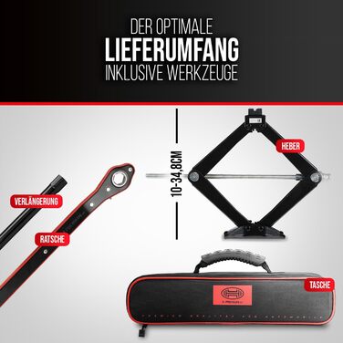 Гідравлічний домкрат Heyner 2т з чохлом, тріскачкою 17мм та гумовою накладкою (98-442мм) | Автомобільний домкрат-ножиці, сертифікат TÜV/GS