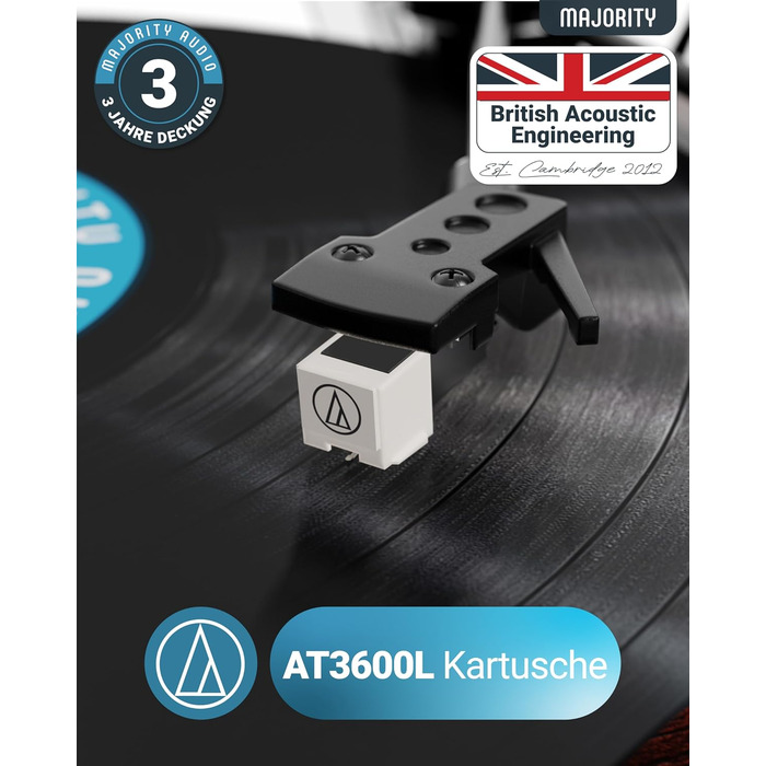 Вініловий програвач Majority Moto з Bluetooth, динаміком, USB-записом, касетою, адаптером 45 RPM та фетровим килимком