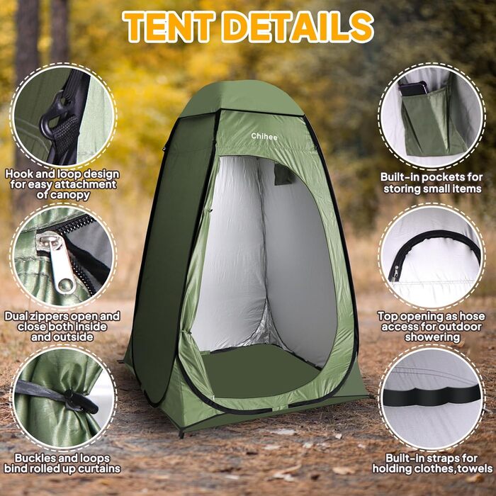 Зручне намет-роздягальня для кемпінгу та відпочинку на природі Chihee - розкладний туалет/душ, армійного кольору