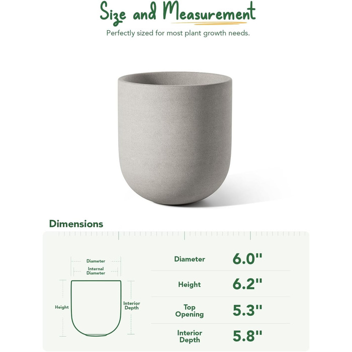 Керамічний горщик для квітів LE TAUCI, 15 см, сірий (з дренажним отвором)
