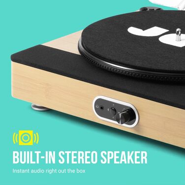 Вініловий програвач Plattenspieler Bluetooth, 3 швидкості, перетворення вінілових платівок у MP3, з пилозахисною кришкою, виходом для навушників, Aux-In, чорний (Jam Stream Wood)