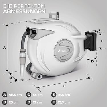 Трьохкамерний шланг TRESKO® з роликом для шланга, 30+2 м, з ручною лійкою, поворотний на 180°, для саду, автоматичний, з кріпленням для стіни та монтажним матеріалом