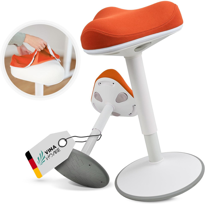 Офісний стілець SH-01 Zip з знімним чохлом | Ергономічний стілець-пуф | З сертифікатом IGR | Для роботи та відпочинку | З ефектом гойдання | Регульована висота 58-83 см (Чохол, Оранжевий)