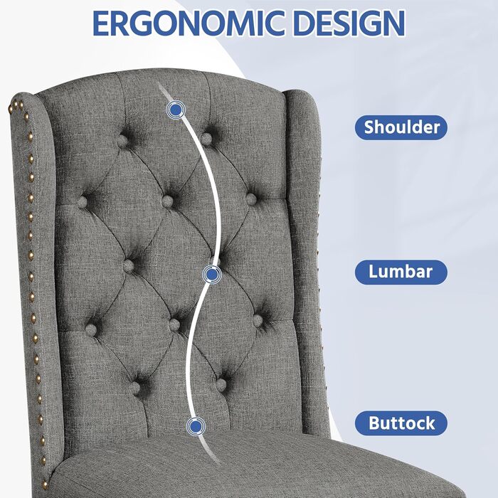 Набір кухонних стільців Yaheetech з крилатим спинком, оббитий стілець для їдальні, до 140 кг, сірий (2, світло-сірий)