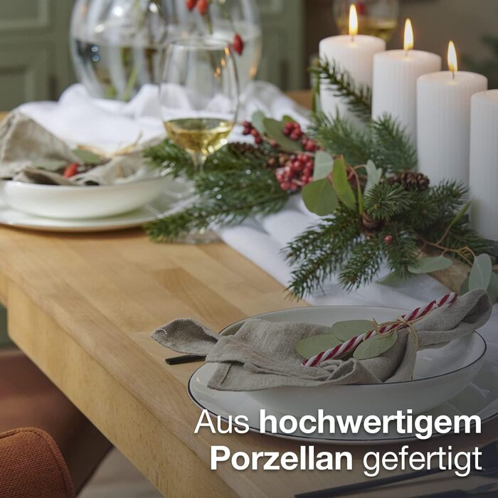 Набір посуду на 6 осіб, 18 предметів, білий з чорним обідком (Tafelservice). Включає: 6 тарілок для десерту, 6 кавових чашок, 6 підставок під кавові чашки.