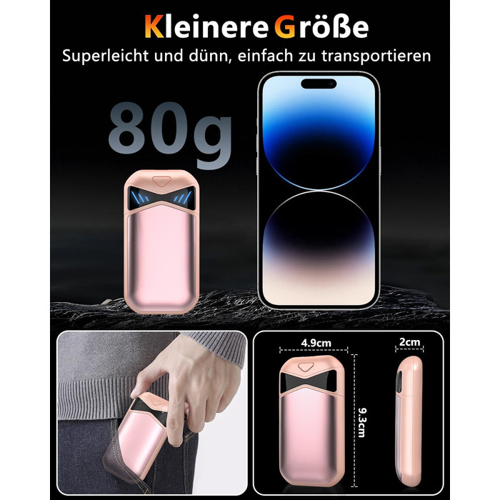 Електричні грілки для рук DDKJ 2 шт. 7000mAh з магнітом, 3 режими нагріву до 55°C, портативні, для дітей, чоловіків, жінок (рожевий)