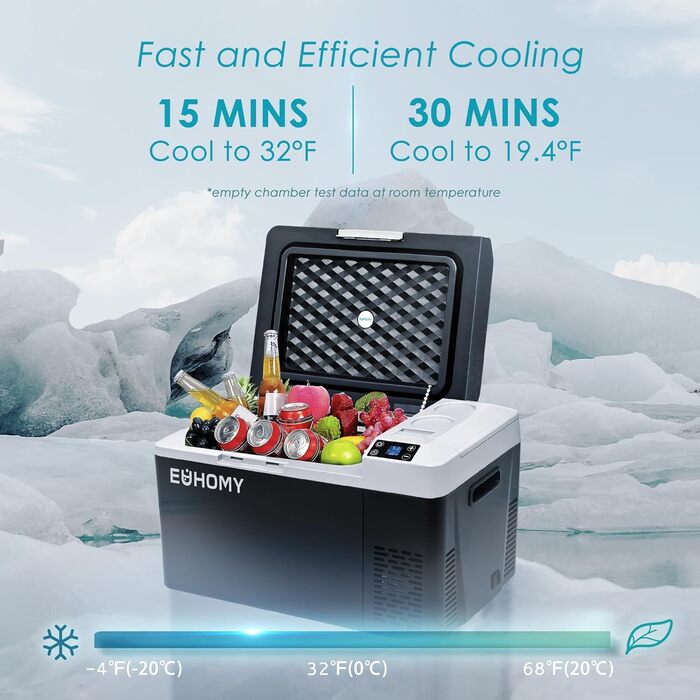 EUHOMY Компресорний холодильник -20℃~20℃, 24QT (22 літрів), 12/24V DC, 220-240V AC, з керуванням через додаток для кемпінгу, подорожей, вантажівок та дому
