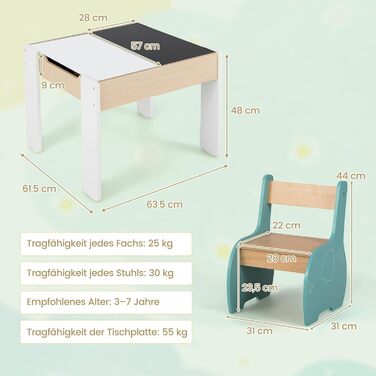 Детский стол и 2 стула Dreamade из дерева, 3шт. Комплект детской мебели для мальчиков и девочек (белый, розово-голубой). Стол с двусторонней столешницей и местом для хранения.