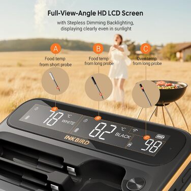 Бездротовий термометр Inkbird INT-12-BW для приготування на грилі, м'яса та випічки: Bluetooth 5.4, Wi-Fi, водонепроникний (IP67)