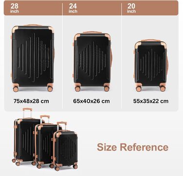 Набір валіз LEADZM 3 шт. з захистом кутів, жорсткий набір валіз-ролерів з ABS, телескопічна ручка, ручна поклажа (чорно-коричневий)