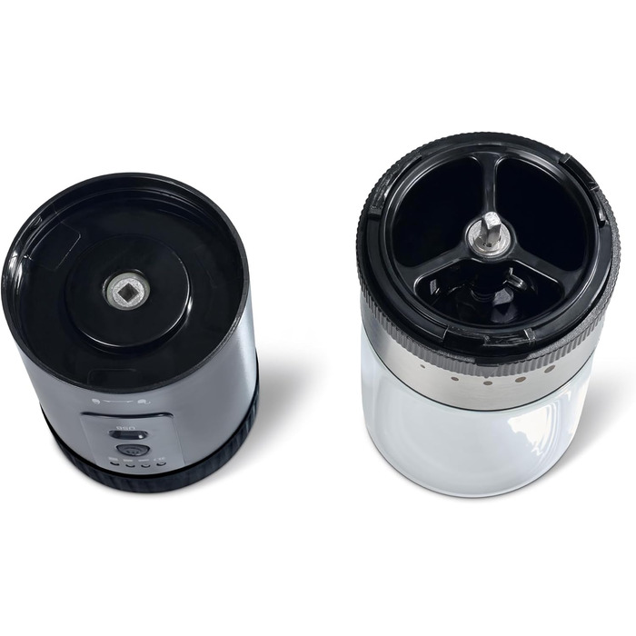 Електрична кавомолка Tchibo з керамічним жорном, регульований помел, срібна (з акумулятором)