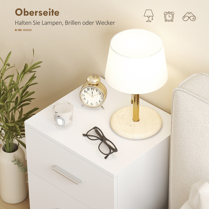 Приліжкова тумбочка з 3 висувними ящиками, комод для спальні, МДФ, білий