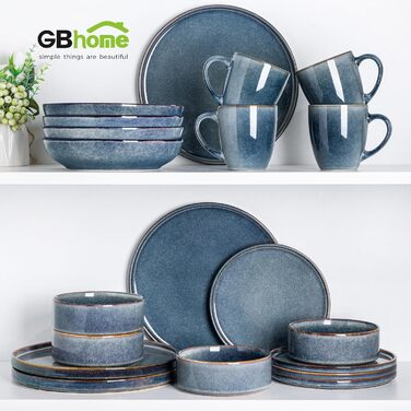 Набір посуду GBHOME 18 шт. з реактивною глазур'ю: тарілки та миски, чорно-оливковий колір, стійкий до сколів та розбиття, підходить для миття в посудомийній машині та використання в мікрохвильовці