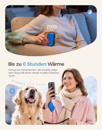 Електричні грілки для рук OCOOPA 2 шт. з дизайном гребінця, багаторазові, 4000mAh, 1.5 см, для рукавичок та кишень, подарунок на Новий рік, для жінок, зимові аксесуари, UT5 Sway Wiesengeflüster (Ocoopa x Artist Edition) (Блакитний)