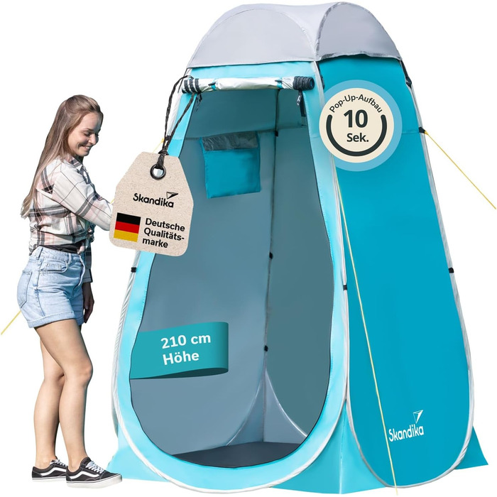 Намет для душу Skandika Camping Pop Up | Зручний намет для переодягання з висотою 210 см, сріблясте покриття, непрозорий, з окремим дном та вікном з москітною сіткою | Толетний намет