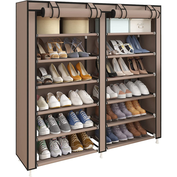 Шарова пилозахисна полиця для взуття UDEAR взуттєва шафа для взуття місткістю близько 36 пар взуття (Doppia fila 7 strati, коричневий), 7-