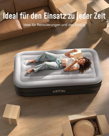 Надувний матрац Airefina з самонадуваванням та інтегрованою помпою, преміум-гостьове ліжко, швидке надування за 3 хвилини, для кемпінгу та дому, 203x152x40 см, 2 особи