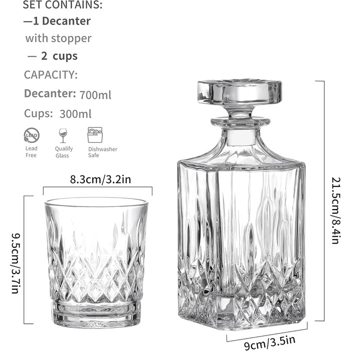 Набір графинів для віскі Amisglass графин 900 мл, 2 склянки по 300 мл, кришталевий і лонг дрінк (3 шт. и)