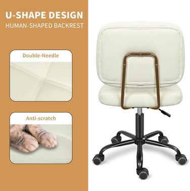 Офісний стілець без підлокітників Leader Accessories - регульована висота, ергономічний, для дому та офісу, білий, 86x55 см, до 120 кг