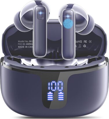 Навушники-вкладиші Renimer Bluetooth, 4 мікрофони ENC, шумозаглушення, IPX7, HiFi, USB-C, синій