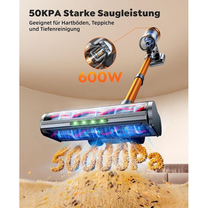 Акумуляторний пилосос SMOTURE 50000 Па, 65 хв роботи, бездротовий, з гнучким шлангом, для дому, шерсті тварин, килимів, авто