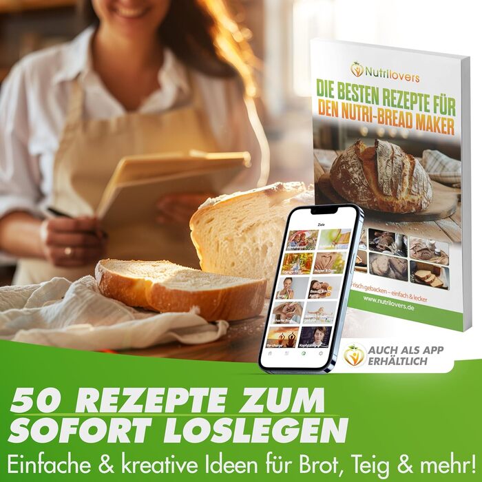 Nutrilovers Brotbackautomat з нержавіючої сталі: 19 програм, 3 розміри хліба, таймер, рецепти