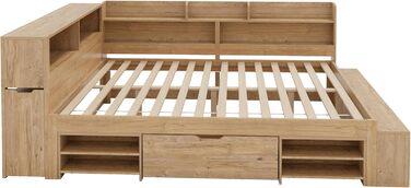 Ліжко дитяче 90x200, 140x200, з ящиками, полицями та дошкою, захистом від падіння, з ламелями, з місцем для зберігання, для підлітків, функціональне, дерев'яне ліжко, без матраца, біле