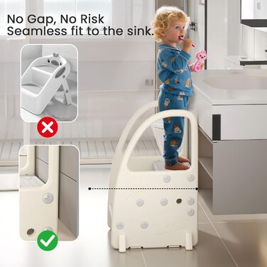 Дитячий табурет Hoopyosms Tritthocker з ручкою, сірий. Безпечний, з 2/3 сходинками для ванної, кухні та туалету