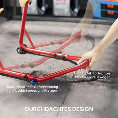 Підйомник для мотоцикла (передній/задній) – монтажний стенд, підйомник до 544 кг, сталевий, червоний